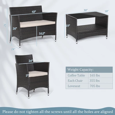 Costway 4PCS Patio Rattan Furniture Set Armrest Cushion Sofa Coffee Table WithShelf Garden 2 Costway 4PCS Patio Rattan Furniture Set Armrest Cushion Sofa Coffee Table WithShelf Garden - Image 2