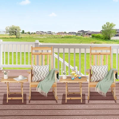 Costway 4PCS Patio Wooden Rocking Chair Bistro Set High Backrest With Folding Side Table 1 Costway 4PCS Patio Wooden Rocking Chair Bistro Set High Backrest With Folding Side Table