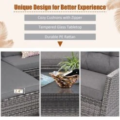 Costway 4PCS Patio Rattan Furniture Set Cushioned Loveseat Table Shelf Gray 14 Costway 4PCS Patio Rattan Furniture Set Cushioned Loveseat Table Shelf Gray -Costway GUEST 2e8a6c66 9198 4ee2 b0ea 5f4d480cfdd5