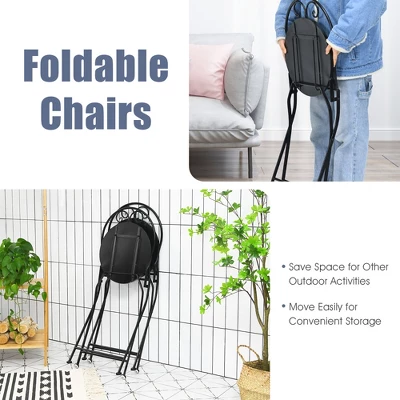 Costway 2PCS Patio Folding Mosaic Bistro Chairs Flower Pattern Seat Garden Deck 4 Costway 2PCS Patio Folding Mosaic Bistro Chairs Flower Pattern Seat Garden Deck - Image 4