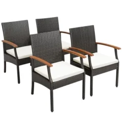 Costway Patio PE Wicker Chairs Acacia Wood Armrests With Soft Zippered Cushion Balcony -Costway GUEST 2ed7c347 f506 4480 9b49 928ca6337e00