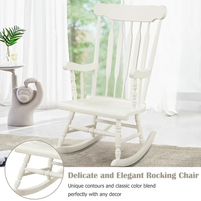 Costway Set Of 2 Wood Rocking Chair Glossy Finish White Coffe 4 Costway Set Of 2 Wood Rocking Chair Glossy Finish White Coffe - Image 4