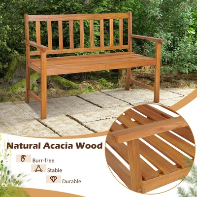 Costway 2-Person Slatted Bench Patio Acacia Wood Loveseat 800 Lbs Outdoor Natural 4 Costway 2-Person Slatted Bench Patio Acacia Wood Loveseat 800 Lbs Outdoor Natural - Image 4