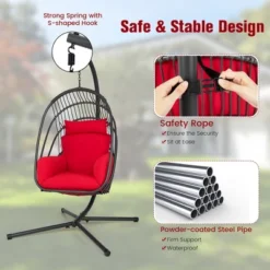 Costway Hanging Folding Egg Chair With Stand Soft Cushion Pillow Swing Hammock TurquoiseGreyRed 19 Costway Hanging Folding Egg Chair With Stand Soft Cushion Pillow Swing Hammock TurquoiseGreyRed -Costway GUEST 2f2d70f4 7108 4e3d acc2 12f827ed13f5