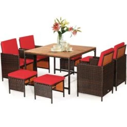 Costway 9PCS Patio Rattan Dining Set Cushioned Chairs Ottoman Wood Table Top WhiteRed 14 Costway 9PCS Patio Rattan Dining Set Cushioned Chairs Ottoman Wood Table Top WhiteRed -Costway GUEST 2f4f94bb 24de 41a6 b33d 3bfcd7d8577d