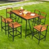 Costway 7PCS Patio Rattan Bar Set Acacia Wood Frame Stools Table Umbrella Hole