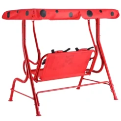 Costway Kids Patio Swing Chair Children Porch Bench Canopy 2 Person Yard Furniture Red