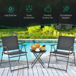 Costway 3PCS Outdoor Bistro Set Folding Table And Chairs Garden Deck Black -Costway GUEST 2fce5b0c 5e12 400d 9544 7c82661d6407