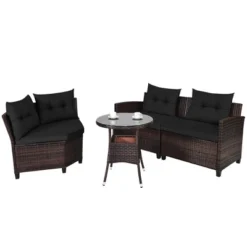 Costway 4PCS Outdoor Patio Rattan Furniture Set Cushioned Sofa Table TurquoiseBlackNavyRed -Costway GUEST 30000de0 f699 47ff afaf b0e754003e6f