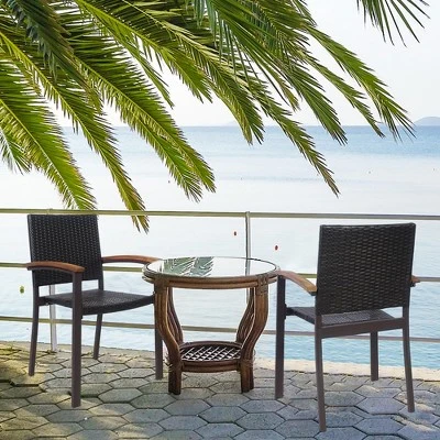 Costway Set Of 2 Outdoor Patio PE Rattan Dining Chairs Armrest Stackable Garden 1 Costway Set Of 2 Outdoor Patio PE Rattan Dining Chairs Armrest Stackable Garden