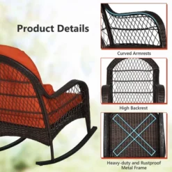 Costway 2PCS Patio Wicker Rocking Chair W/Seat Back Cushions & Lumbar Pillow Balcony -Costway GUEST 300e3e34 0ba5 47fe 876c 02d5321e6656