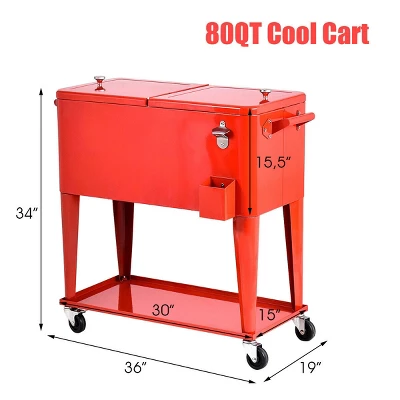 Costway 80-quart Cooler Beer Cart Outdoor Entertaining Rolling Party Steel Bar Bistro 2 Costway 80-quart Cooler Beer Cart Outdoor Entertaining Rolling Party Steel Bar Bistro - Image 2