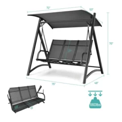 Costway Outdoor 3-Person Porch Swing Chair Aluminum Frame Adjust Canopy Patio -Costway GUEST 303732be 8294 4ff2 b69c 76a781499097