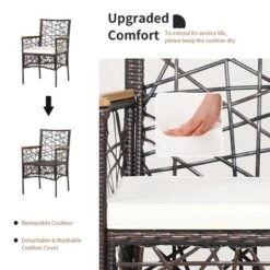 Costway 4pcs PE Wicker Patio Bistro Chairs Acacia Wood Armrests W/ Cushions Outdoor -Costway GUEST 3079b5f6 f92a 432e 8545 3e3bf3e6036c