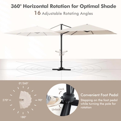 Costway Patio 9.5FT Square Cantilever Offset Hanging Umbrella 2-Tier 360° Outdoor Beige/ Coffee/Navy 5 Costway Patio 9.5FT Square Cantilever Offset Hanging Umbrella 2-Tier 360° Outdoor Beige/ Coffee/Navy - Image 5