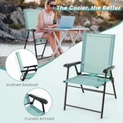 Costway Patio Folding Sling Back Chair Portable Armrests Metal Outdoor Dining Green -Costway GUEST 31598a55 c4f5 4bd6 a233 991a2a540033