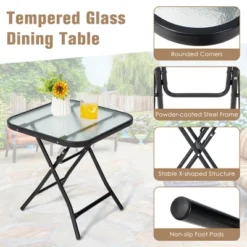 Costway Patio Folding Square Glass Side Table Bistro Coffee Table Plant Stand -Costway GUEST 316c58b3 0d26 4eb9 983f 449827291ab0