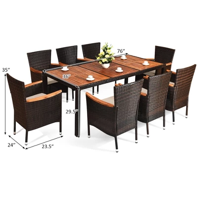 Costway 9PCS Patio Rattan Dining Set 8 Chairs Cushioned Acacia Table Top 2 Costway 9PCS Patio Rattan Dining Set 8 Chairs Cushioned Acacia Table Top - Image 2