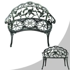 Costway Patio Garden Bench Chair Style Porch Cast Aluminum Outdoor Rose Antique Green -Costway GUEST 31be08da 0536 486c b267 d602920b9460