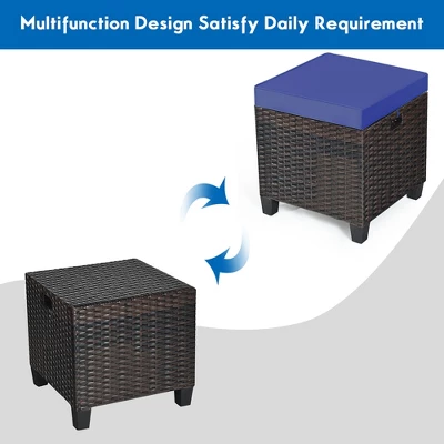 Costway 2PCS Patio Rattan Ottoman Cushioned Seat Foot Rest Coffee Table Furniture Garden Navy 3 Costway 2PCS Patio Rattan Ottoman Cushioned Seat Foot Rest Coffee Table Furniture Garden Navy - Image 3