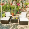 Costway 5PCS Patio Rattan Wicker Furniture Set Armless Sofa Ottoman Cushioned Garden