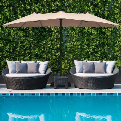 Costway 15Ft Patio Double-Sided Solar LED Market Umbrella Crank Base BeigeTanOrangeBurgundy 3 Costway 15Ft Patio Double-Sided Solar LED Market Umbrella Crank Base BeigeTanOrangeBurgundy - Image 3