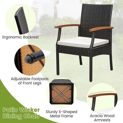 Costway 5 PCS Patio Rattan Dining Set Acacia Wood Table 4 Wicker Chairs With Umbrella Hole 9 Costway 5 PCS Patio Rattan Dining Set Acacia Wood Table 4 Wicker Chairs With Umbrella Hole - Image 9