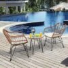 Costway 3PCS Patio Rattan Bistro Set Coffee Table Armchair Garden