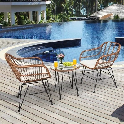 Costway 3PCS Patio Rattan Bistro Set Coffee Table Armchair Garden 1 Costway 3PCS Patio Rattan Bistro Set Coffee Table Armchair Garden