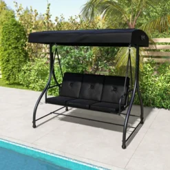 Costway 3-Seat Outdoor Converting Patio Swing Glider Adjustable Canopy Porch Swing Coffee/Black/Red -Costway GUEST 325fdada 4c67 4a6a a67d b3f11b2b1586