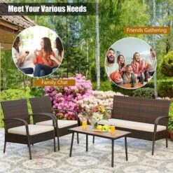 Costway 4PCS Patio Rattan Furniture Set Outdoor Conversation Set Coffee Table W/Cushions -Costway GUEST 326808ce d299 491f a0c0 18fdb3ccd7f6
