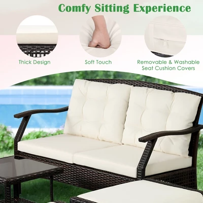 Costway 7PCS Patio Rattan Furniture Set Cushioned Sofas Loveseat Yard W/Waterproof Cover 5 Costway 7PCS Patio Rattan Furniture Set Cushioned Sofas Loveseat Yard W/Waterproof Cover - Image 5