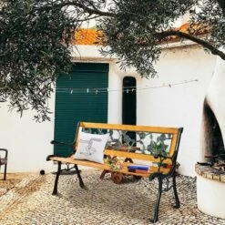 Costway Patio Park Garden Bench Porch Chair Outdoor Deck Cast Iron Hardwood Rose -Costway GUEST 329c5b4c 4643 49a0 a80a ea151c2be8b7