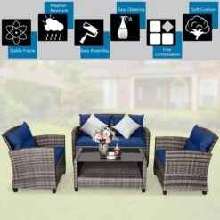 Costway 4 PCS/8PCS Patio Rattan Furniture Set Coffee Table Cushioned Sofa Garden Lawn Navy 17 Costway 4 PCS/8PCS Patio Rattan Furniture Set Coffee Table Cushioned Sofa Garden Lawn Navy -Costway GUEST 32cf60f5 2eb6 4fd3 9c57 256816c257e8