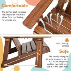 Costway 2 Person Adirondack Chair Kid Solid Wood Loveseat Backrest Arm Rest Patio Coffee/White -Costway GUEST 32d6ab6d 0cff 4897 b2a8 d12819bf499b