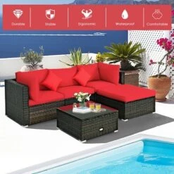 Costway 5PCS Patio Rattan Furniture Set Sectional Conversation Set W/Red Cushions -Costway GUEST 32dbbb10 fb28 4f41 8905 4abad66abf7a