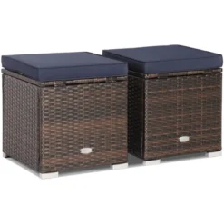Costway 2PCS Patio Rattan Ottomans Seat Side Table Storage Box Footstool W/Cushions Navy -Costway GUEST 32e29e89 3473 438b a2f9 5365c3419743