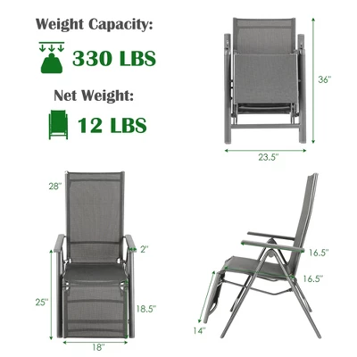 Costway Outdoor Foldable Reclining Chair Aluminum Frame 7-Position Adjustable 2 Costway Outdoor Foldable Reclining Chair Aluminum Frame 7-Position Adjustable - Image 2