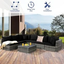 Costway 7PCS Patio Rattan Furniture Set Sectional Sofa Garden Black Cushion 12 Costway 7PCS Patio Rattan Furniture Set Sectional Sofa Garden Black Cushion -Costway GUEST 33395aae 5772 46f9 9d07 ef5817fb9d74