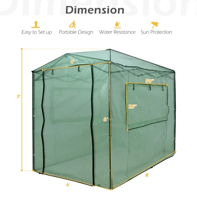 Costway 6'x 8' Portable Walk-in Greenhouse Pop-up Folding Plant Gardening W/Window 2 Costway 6'x 8' Portable Walk-in Greenhouse Pop-up Folding Plant Gardening W/Window - Image 2