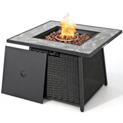 Costway 35'' Propane Gas Fire Pit Table Patio PE Wicker Rattan W/ Lava Rocks PVC Cover -Costway GUEST 3395be1d 3cab 43d5 b83f eb08a2c0be07