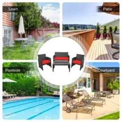 Costway 4PCS Patio Rattan Furniture Set Cushioned Chair Sofa Coffee Table White/Navy/Turquoise/Red -Costway GUEST 3397236e 8edd 448f 855c e72621dea492