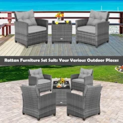 Costway 3PCS Patio Rattan Furniture Bistro Set Cushioned Sofas Side Table Armrest Grey 13 Costway 3PCS Patio Rattan Furniture Bistro Set Cushioned Sofas Side Table Armrest Grey -Costway GUEST 3397cd48 f520 4723 9577 af16333c3fba