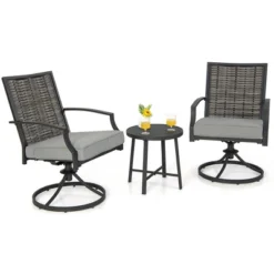 Costway 3 PCS Patio Swivel Chair Set Coffee Table Wicker Cushioned Seat Balcony Porch 11 Costway 3 PCS Patio Swivel Chair Set Coffee Table Wicker Cushioned Seat Balcony Porch -Costway GUEST 339bd412 5288 43d1 a0ab df30fd055130