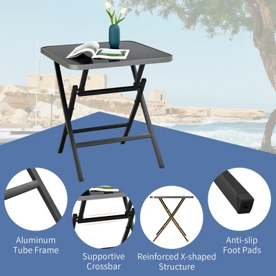 Costway Patio Folding Square Dining Table Aluminum Frame Tempered Glass Top 7 Costway Patio Folding Square Dining Table Aluminum Frame Tempered Glass Top - Image 7