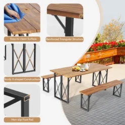 Costway 3 PCS Outdoor Acacia Wood Patio Dining Table Bench Set With 2'' Umbrella Hole -Costway GUEST 33ea0721 5b76 4a3f 8e1d 3683133c1947