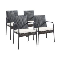 Costway 4PCS Patio Wicker Rattan Dining Chairs Cushioned Seats Armrest Garden -Costway GUEST 340e593e 09e3 47fc aeb7 05cde344901e