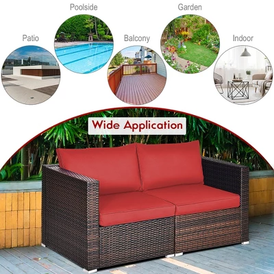 Costway 2PCS Patio Rattan Corner Sofa Sectional Furniture Set Black Cushion BlackRed 3 Costway 2PCS Patio Rattan Corner Sofa Sectional Furniture Set Black Cushion BlackRed - Image 3