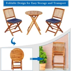 Costway 3PCS Patio Folding Wooden Bistro Set Cushioned Chair Conversation Cushion -Costway GUEST 34e1b5fb b2a7 47ef a661 46379b14c3b5