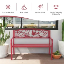 Costway Patio Garden Bench Park Yard Outdoor Furniture Cast Iron Porch Chair Red -Costway GUEST 34eeafdf 15b0 4f2b ae74 cf12243ca139